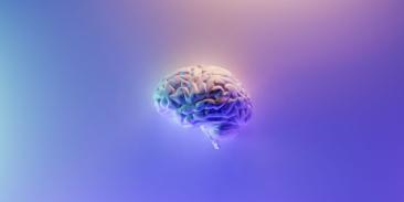 Glowing brain on a gradient background.