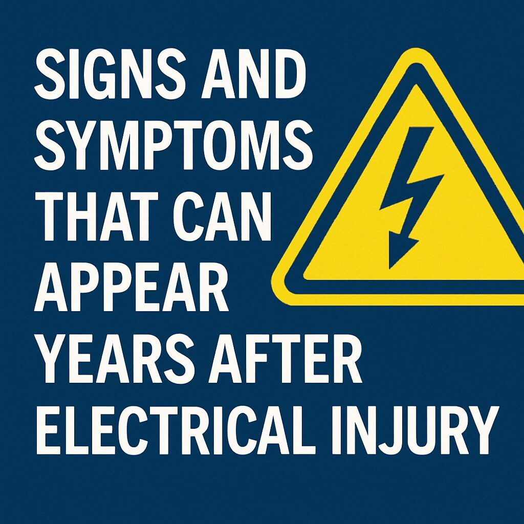 Warning sign about delayed electrical injury symptoms.
