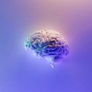 Glowing brain on a gradient background.